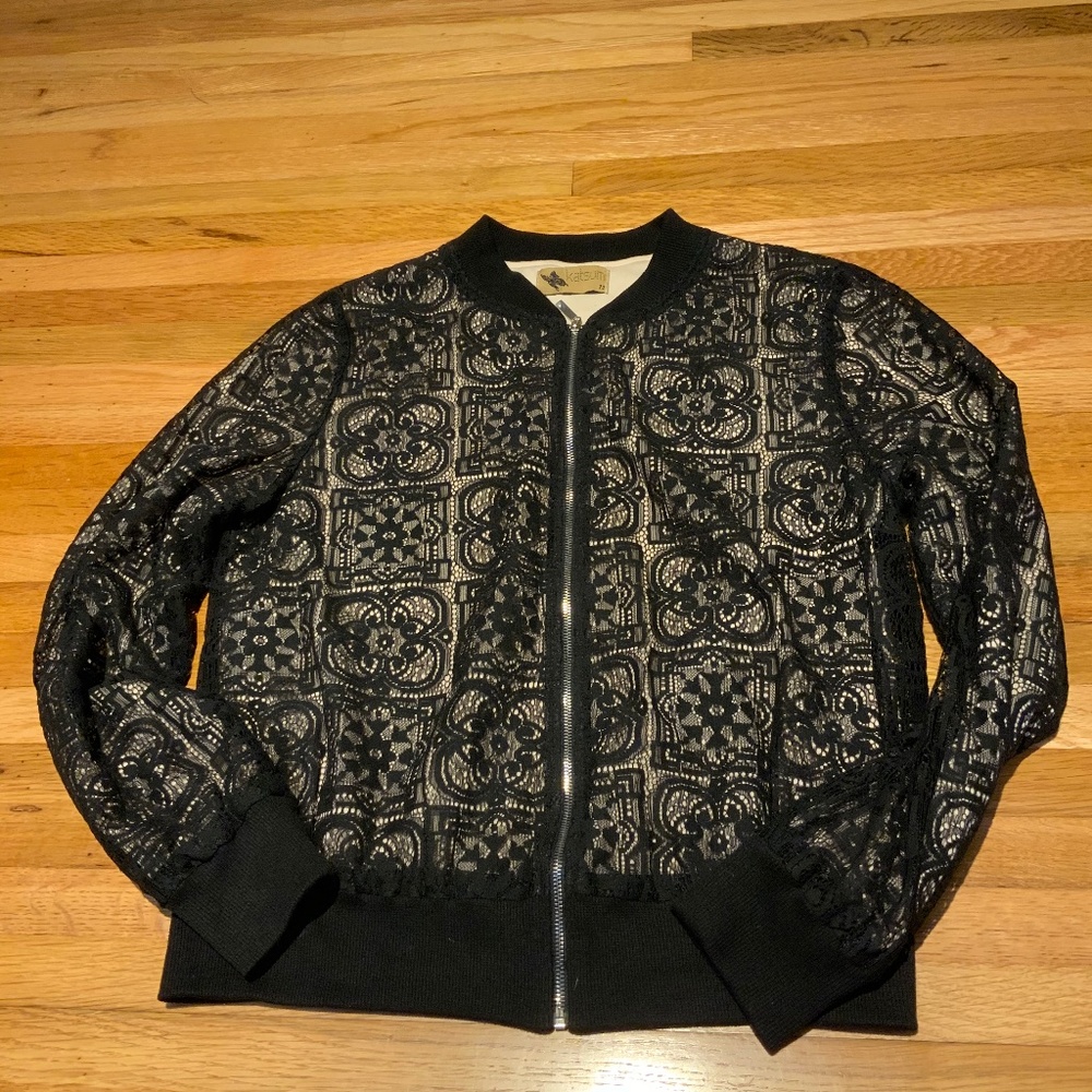 Black Lace Zip Up Jacket